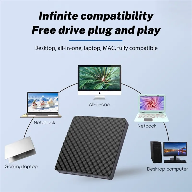 Ultra-Slim Portable USB 3.0 External CD/DVD Drive Burner Reader for PC ...