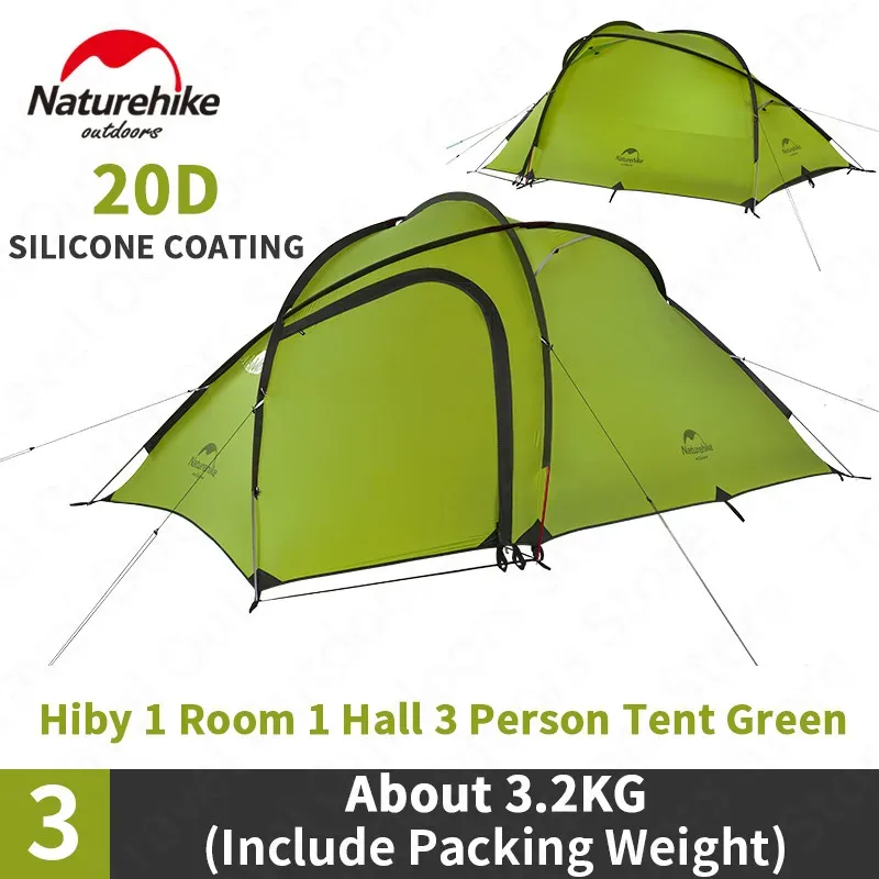 SHÉTRES Naturehike tente Hiby Series Camping Tent 34 PERSONNES EXTÉRIEUR 20D SILICONE TEST Double couche 4 Saison Ultralight Family Tent