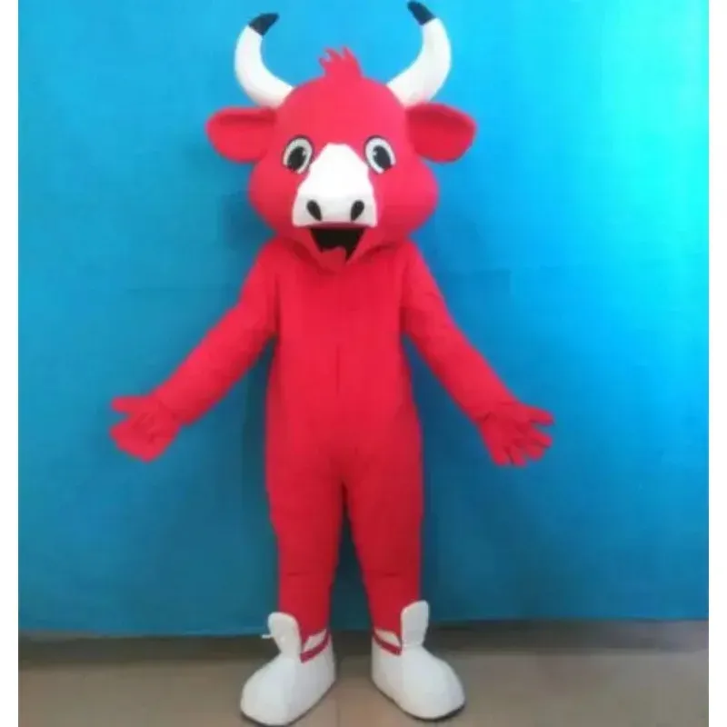 2024 Bull Mascot Red Costume Christmas Party Game Dress Come للجنسين مثيرة للاهتمام مثيرة للاهتمام