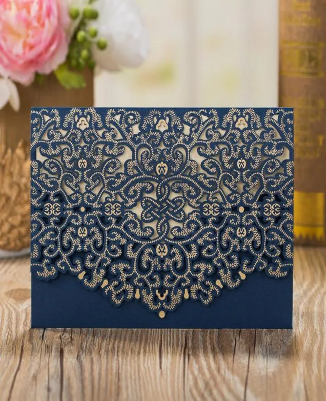 2022 Wedding Invitations Personalized Printable Dark Blue Laser Cutting Invitation Cards Business Graduation Birthday Party Suppli1263334