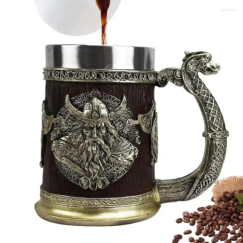 Tazze da 600 ml di birra vichinga tazza in acciaio inossidabile uomo tankard tazza di barra sbirrato arredamento da bar retrò da cucina forniture da cucina