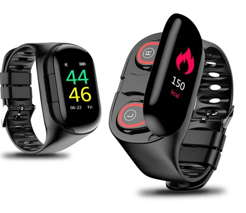 2 I 1 Armband Waterproof Smart Watch Heart Recon Monitor Bluetooth Earphone Fitness Tracker Blodtryck Smartwatch hörlurar 1279002