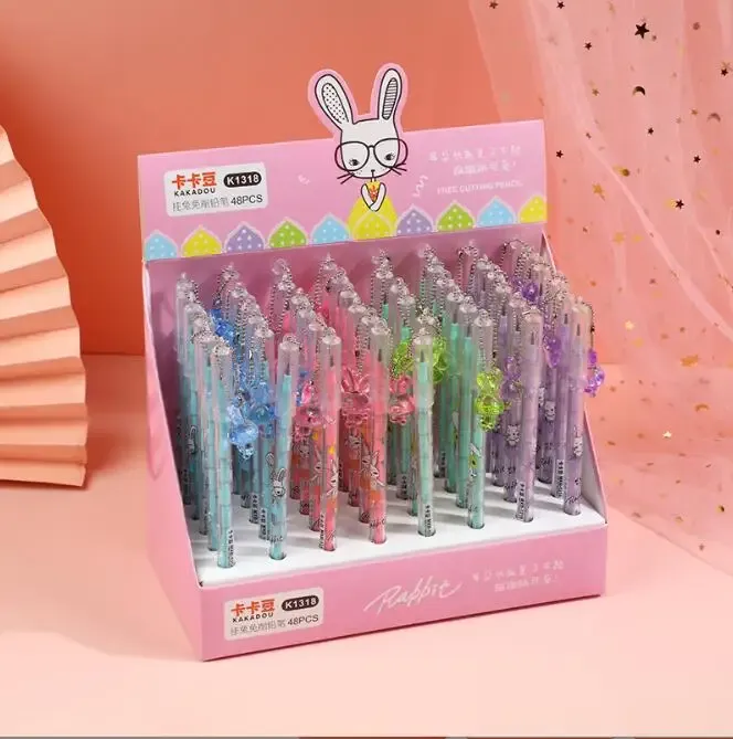 Pencils 48 pcs/lot Cute Rabbit Pendant Mechanical Pencil Creative Automatic Pen stationery gift School Office writing Supplies