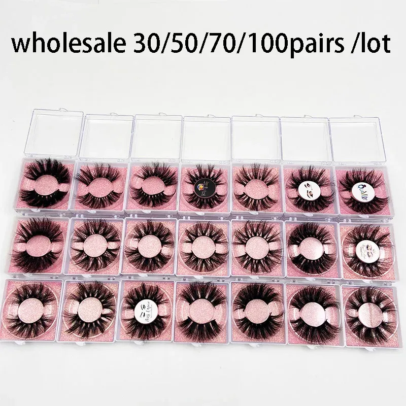 Eyelashes 30/50/70 Pairs Wholesale MIKIWI 25mm 3D Mink Eyelashes Soft Dramatic Long Makeup Lashes Wholesale 3D real Mink Eyelashes In Bulk