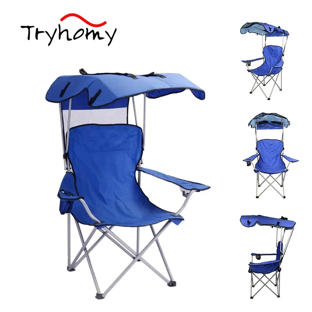 Mobiliário Tryhomy Cadeira de pesca Assento portátil Cadeira de mochila Dobrável Cadeiras de acampamento Cadeira de dossel com suporte de copo Pesca Praia Piquenique