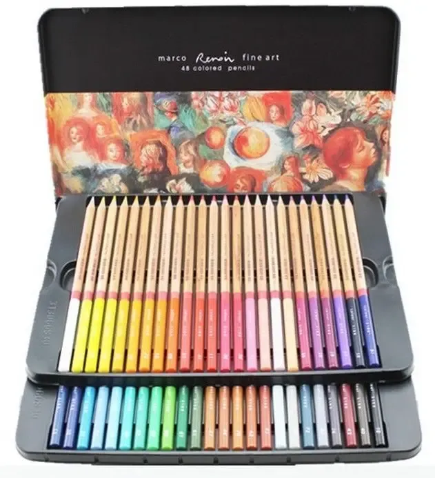 Pencils Marco Renoir Fine12/24/36/48/72/100/120 Colors Drawing Oil Base Pencil Tin Set