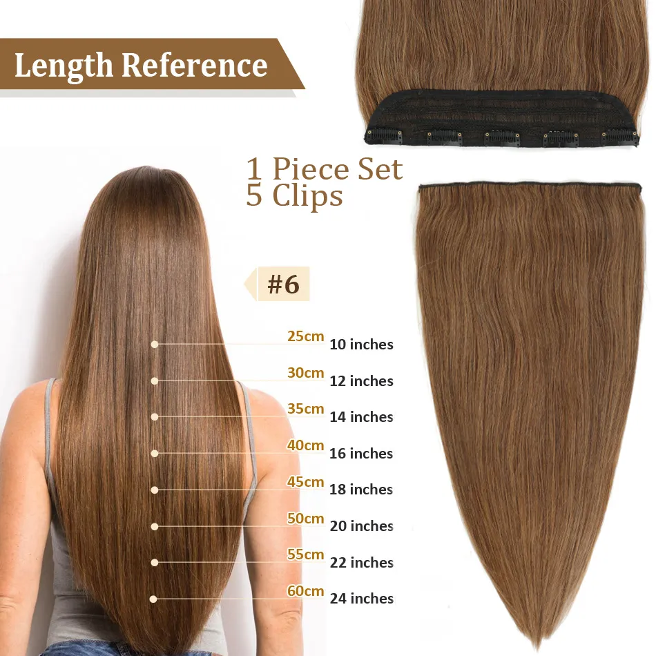 Human Hair Extensions Clip Ins Straight Brown 14, 18, 22  display picture 1