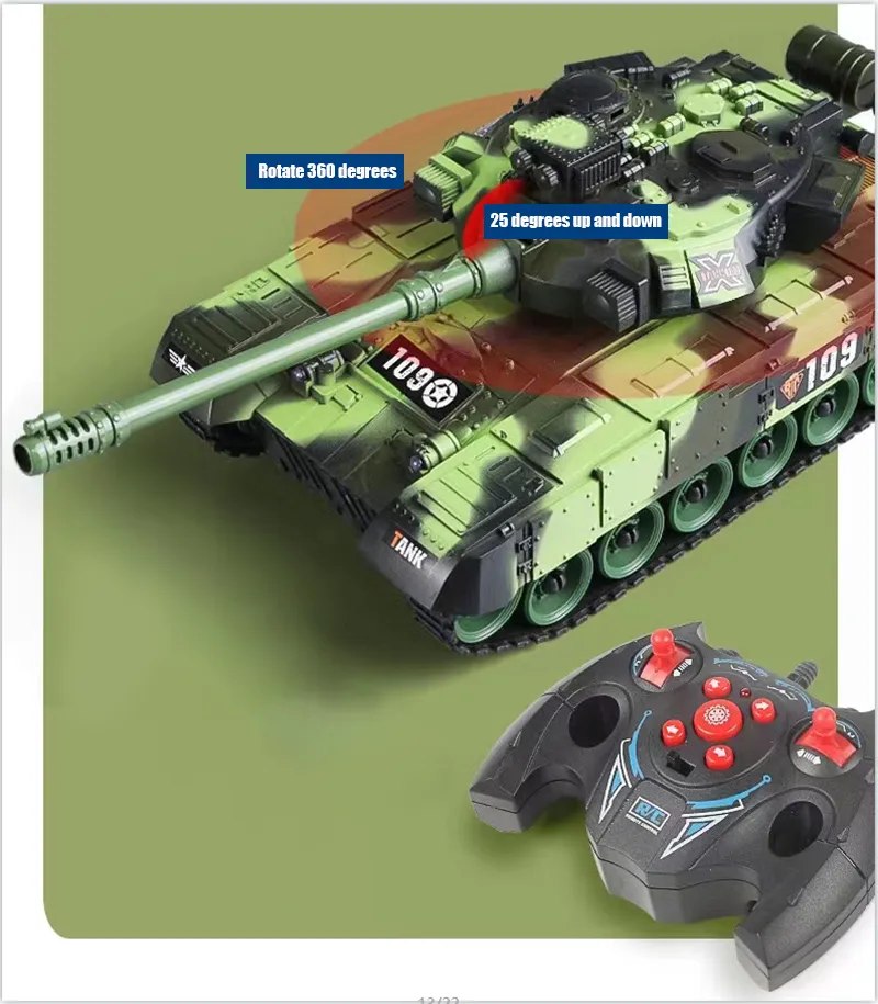 Tanque RC De Combate Con Control Remoto – 2.4 GHz, Rotación 360°, Luces Y Sonidos, Batería De 120 MAh, Juguete Militar Para Niños Y Adultos A Partir De 8 Años
