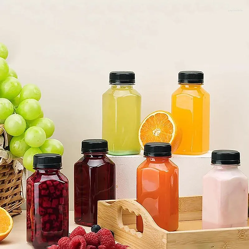 Förvaringsflaskor 5st 60/120 ml Klar tom plastsaft med mössor Återanvändbar vattenflaska som juicer smoothie containrar Köksgadgets