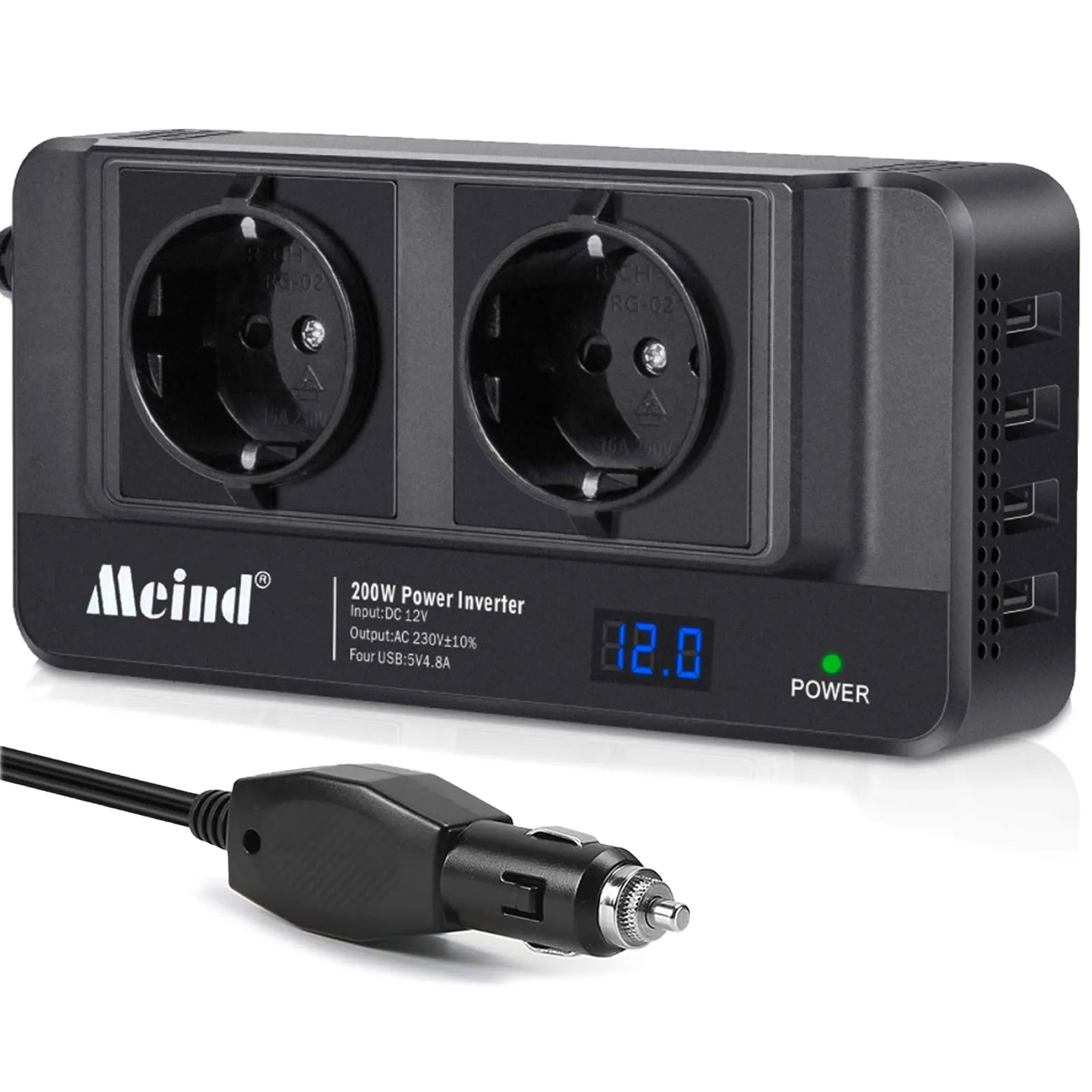 thumbnail image 2 of Lvyuan 1000W/2000W Peak Power Inverter – 12V DC To 110V AC With 4 USB Ports & 4 Sockets – Modified Sine Wave 2 of 5
