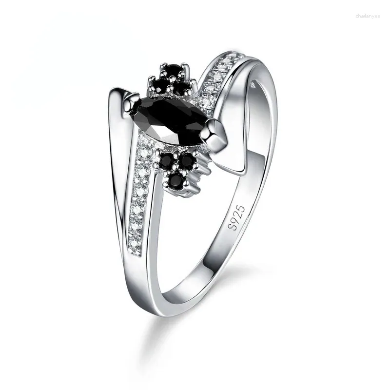 Anéis de casamento 925 prata esterlina cor anel de noivado moda jóias estilo clássico cristal austríaco prong configuração mulheres meninas atacado