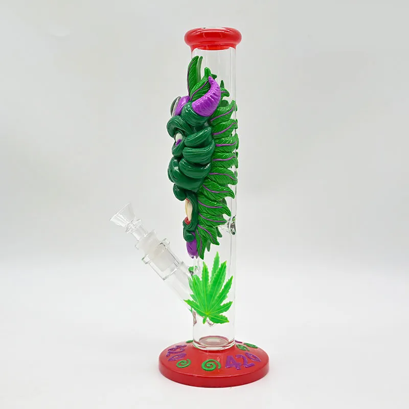 11,8 pollici, bong di vetro, bagliore in buio, tubo d'acqua in vetro borosilicato, caveo di vetro, dipinto a mano, argilla polimerica graziosa vetro fumante, decorazioni la casa, fumatori