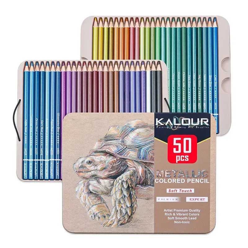 Pencils KALOUR 50pcs Metallic Colored Pencils Set , 2B Soft Core with Vibrant Color For Drawing Sketching Artist Children lapices Kawaii