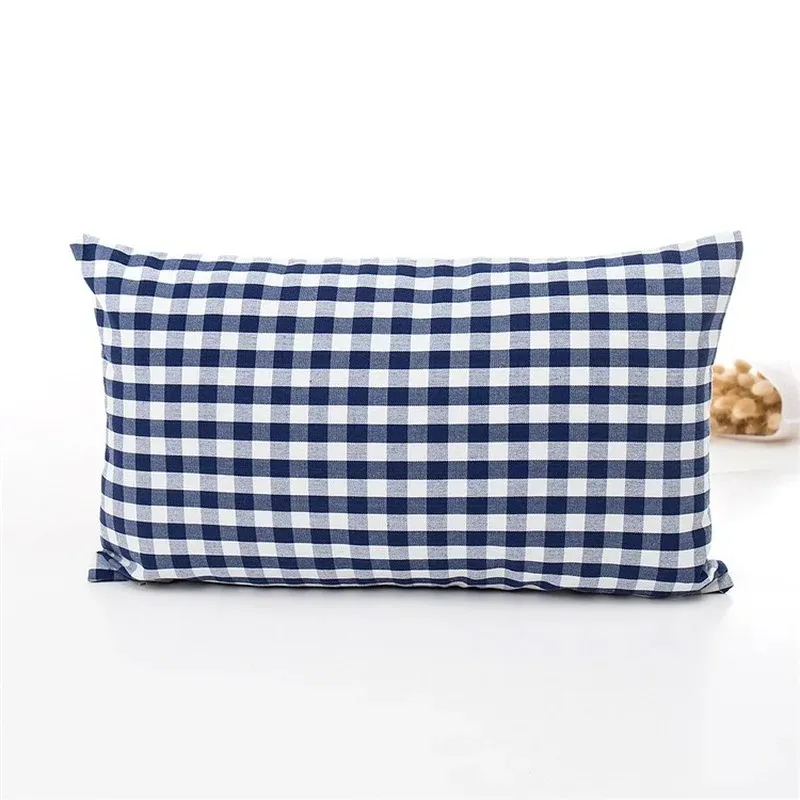 2024 Neues kariertes Streifenpolyester Baumwoll -Leinwandkissen -Abdeckung Kissen Hülle Navy Blue Stuhl Sofa Home Decor Wurf Kissenabdeckung sicher, hier sind