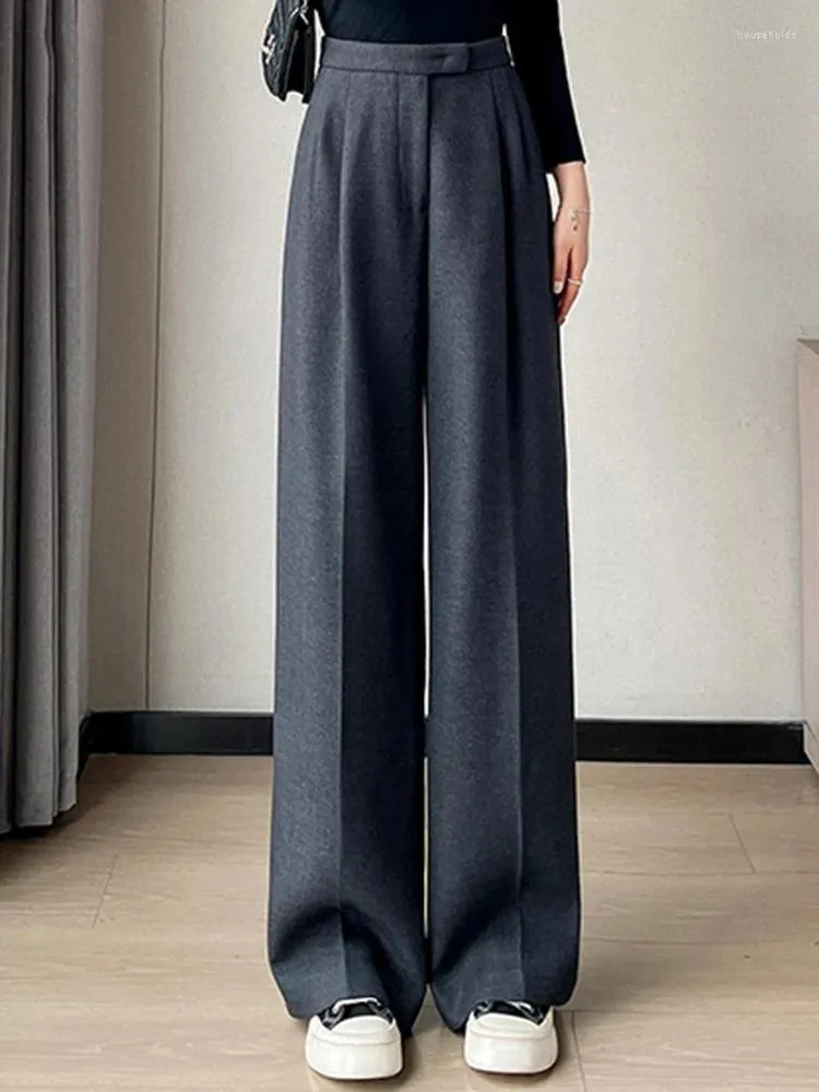 Pantalon Femme Lâche Femmes Large Jambe Mode Bureau Automne Casual Couleur Unie Slim Fit Taille Haute Droite