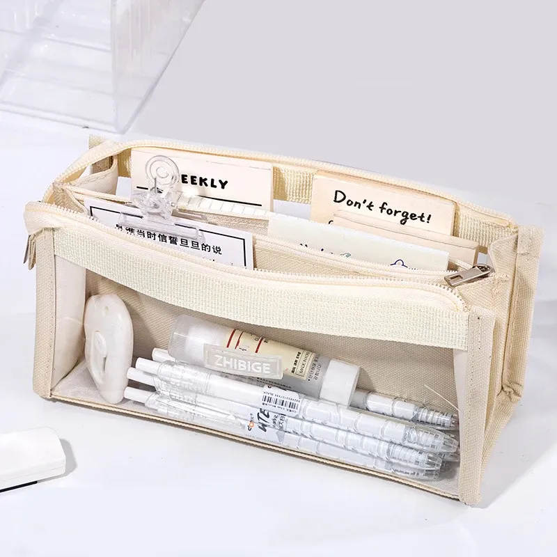 Tassen zes lagen grote capaciteit potloodtas briefpapier levert esthetische transparante penkast