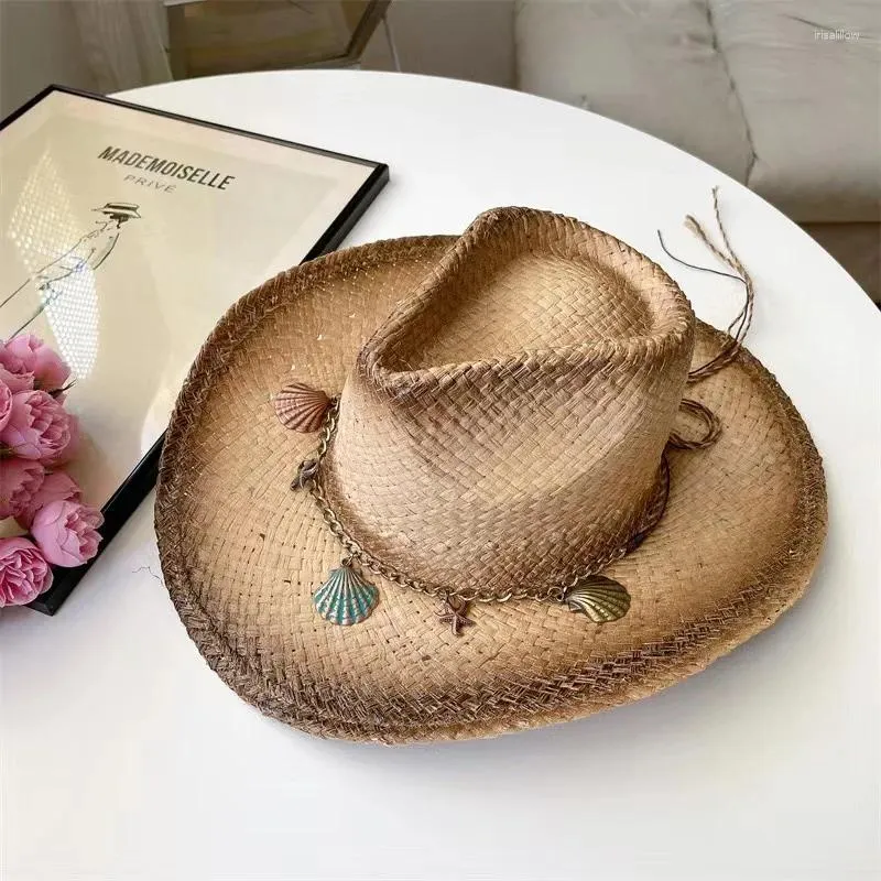 Berets 2024 Thickened Cowboy Hat Vintage Straw Men's And Women's Jazz Large Sun Summer
