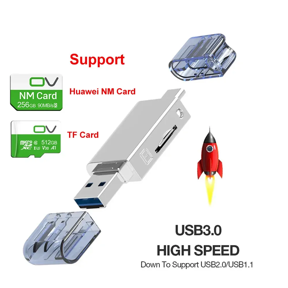 UpgradedOV Original NM Card Nano Memory Card TF Card with USB Type-C Reader (Upgraded Capacity, for Huawei Pad P30 P40 Mate 30 60 Nova Honor Series)