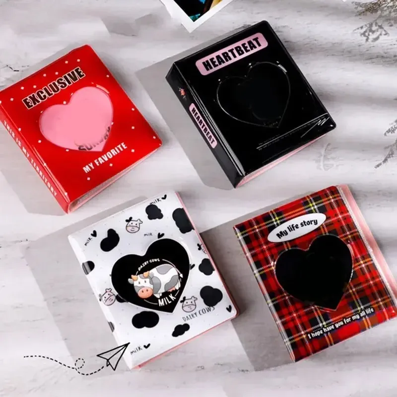 KPOP Card Binder 3Inch Fotoalbum Hollow Love Heart Model Photocard Holder Plaid Album Instax Mini Album For Cards Collect Book