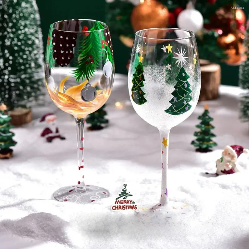 Verres à vin thème de Noël Gobelet Verre Cocktail peint à la main Coupes Champagne Coupés résistants à la chaleur