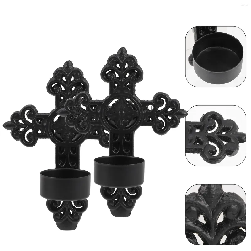 Candle Holders 2pcs Metal Wall Sconce Cross Holder Hanging Mounted Decor