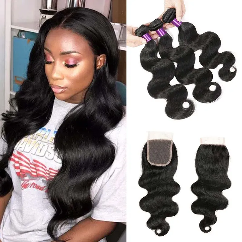 Closure Daily Deals Brazilian Body Wave 3 Bundles With Closure Cheap Remy Human Hair Weaves Extensions with Top Lace Closure Hair Wefts