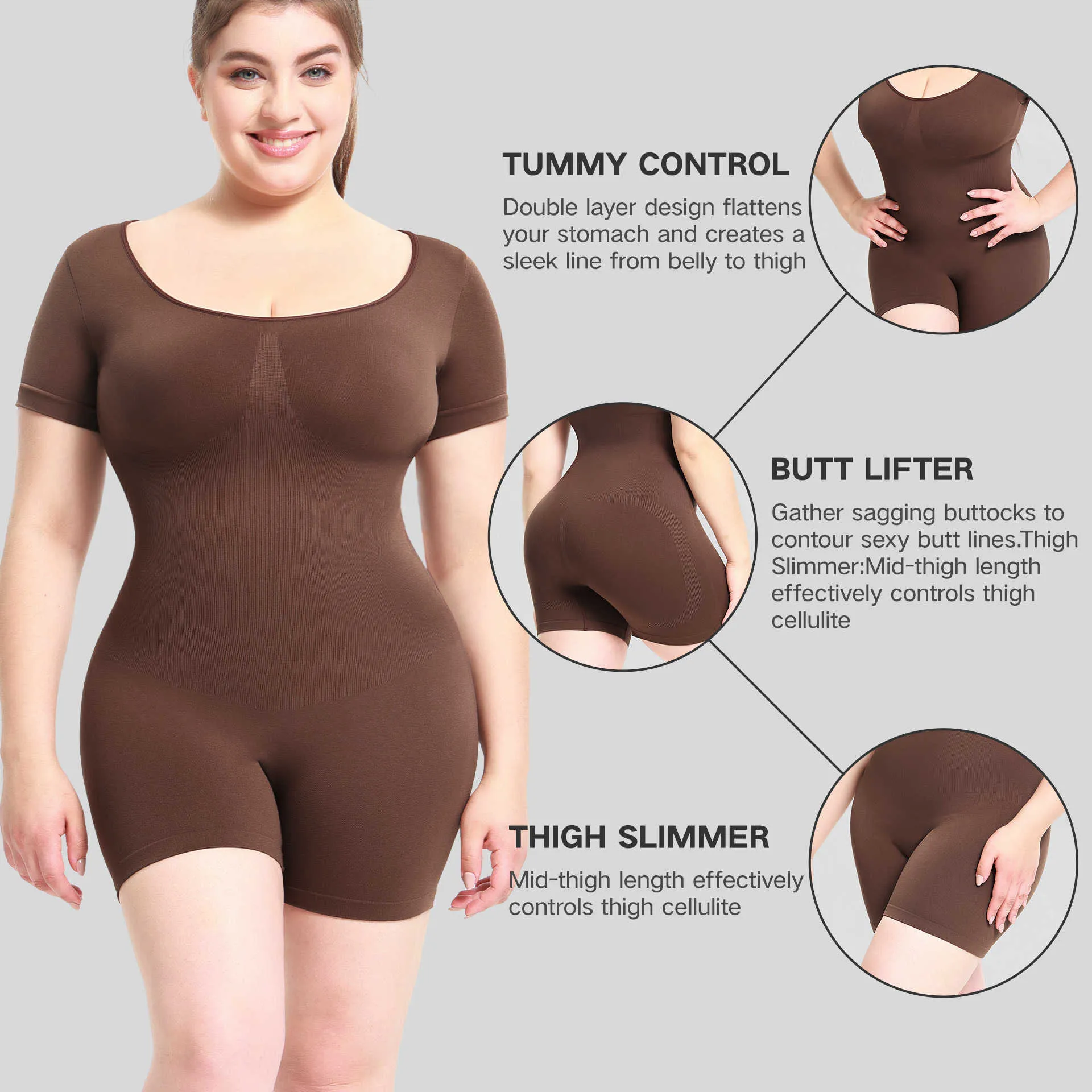 Taume de taille de taille Shape Shapewear pour le corps Fabrication pour femmes Façon de body à manches courtes à manches courtes à manches courtes à manches courtes