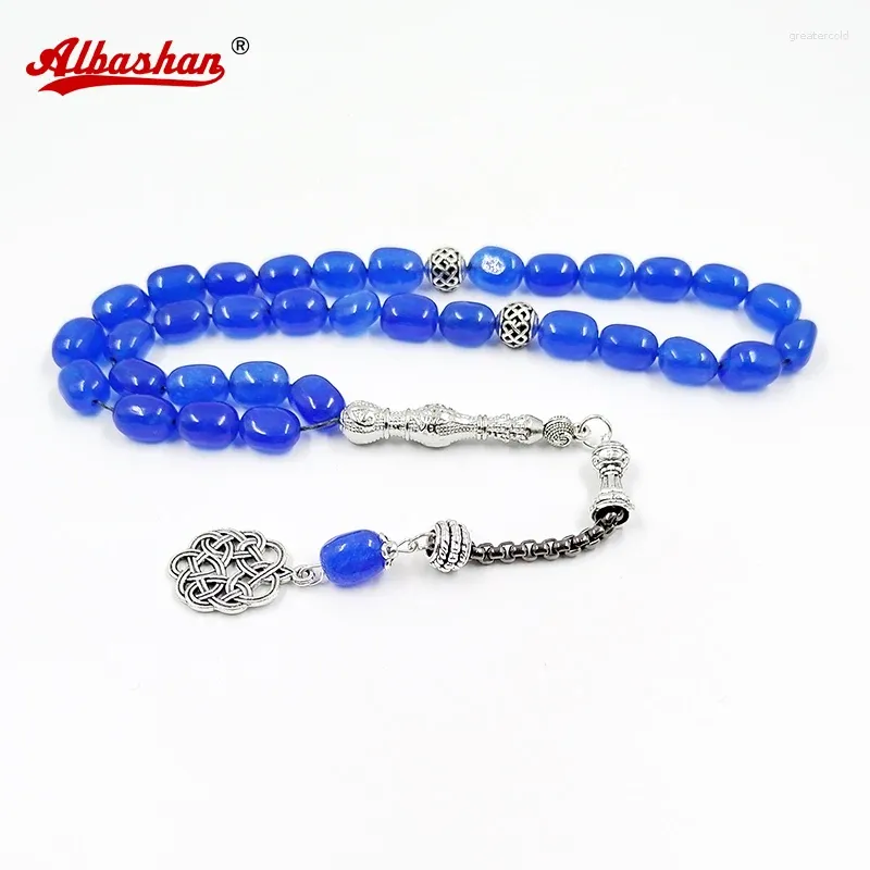 Strand Tasbih Agates bleues naturelles Perles de prière en pierre