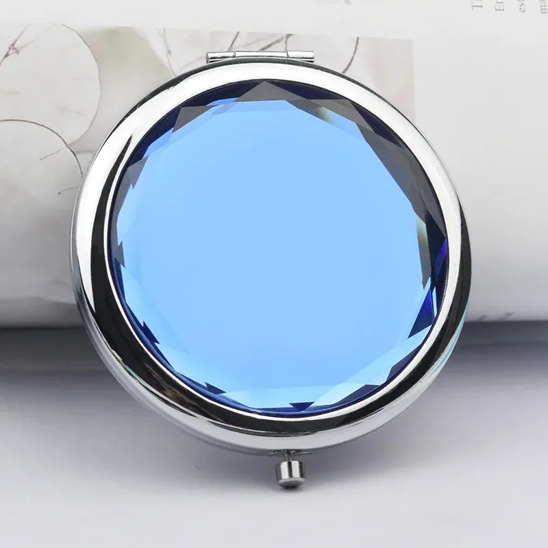 2024 1pc lyxig kristallsmakeup spegel bärbar rund vikta kompakta speglar guld silver fickspegel som kompenserar för personlig present för för