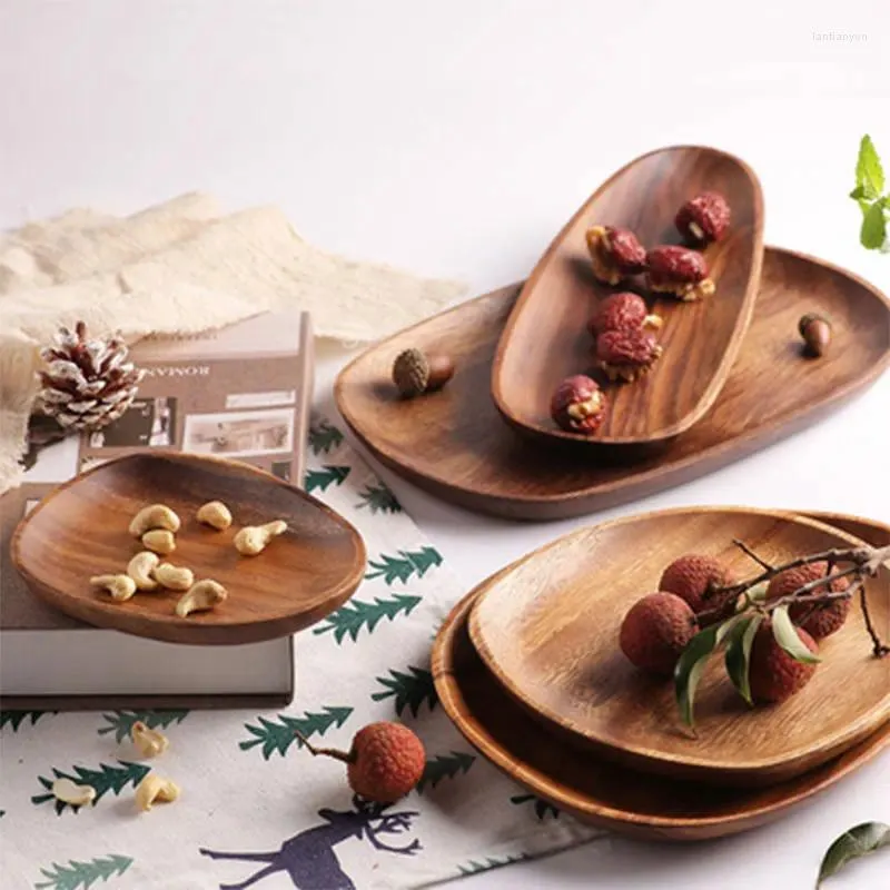 Tea Trays Storage Tray Dessert Dinner Plate Tableware Set Whole Wood Acacia Irregular Oval Solid Pan Fruit Dishes Saucer
