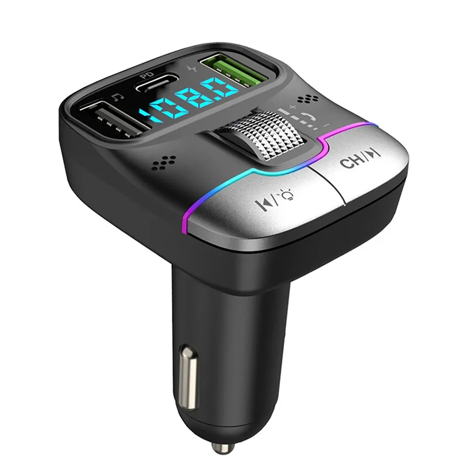 Wireless Handsfree Car MP3 Player Bluetooth Car Kit FM Transmitter Type C PD 25W Dual USB Fast Charging Car Charger GZ01