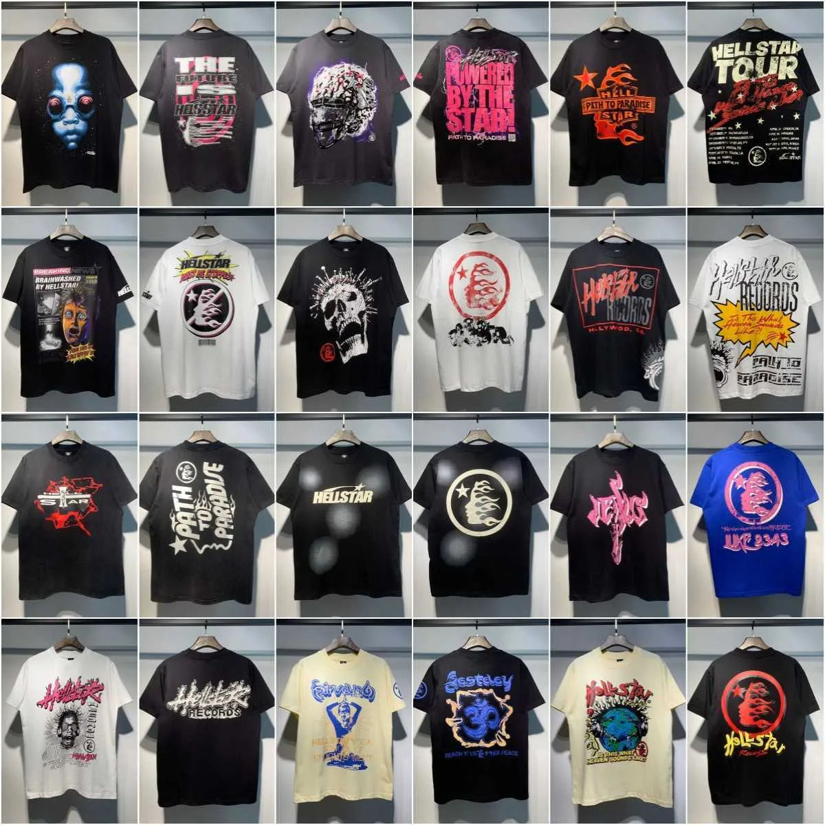 Instagram de moda de comercio exterior con el mismo hellstar retro estampado de verano High street Hombres y mujeres Flowting Camiseta de manga corta Tendencia de manga corta