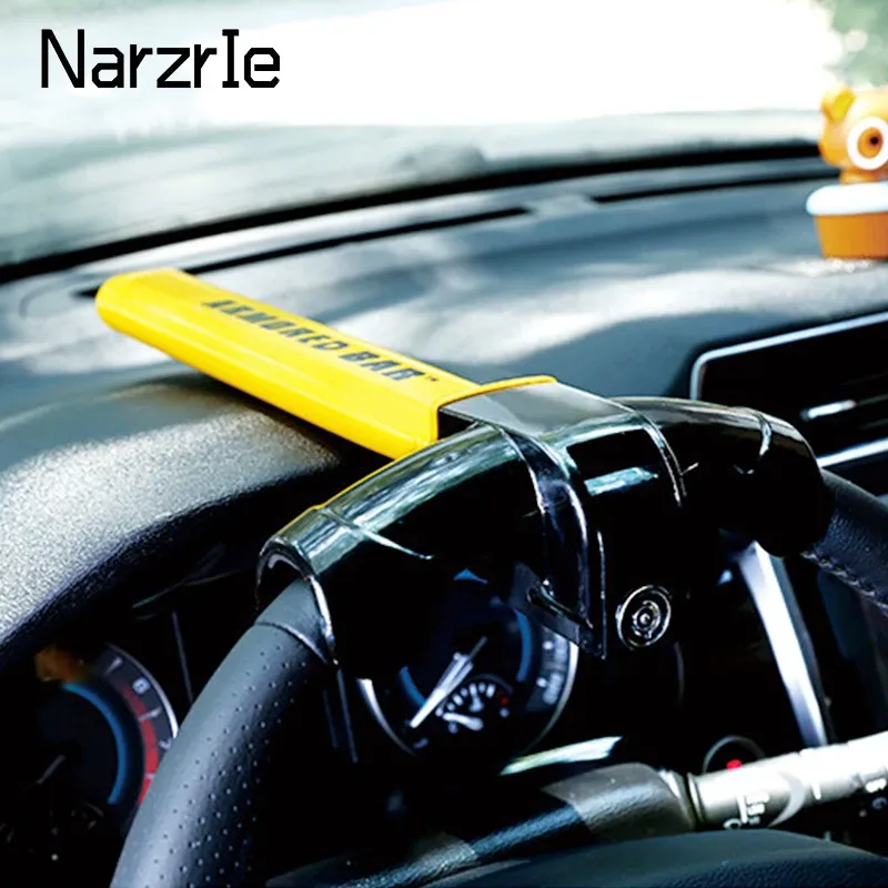 Theft Prevention Steering Wheel Lock Anti-Theft Device - Universal Fit For Cars, Trucks & SUVs - Bright Yellow Security Lock With 2 Keys & Emergency Hammer Anti Theft Car Device