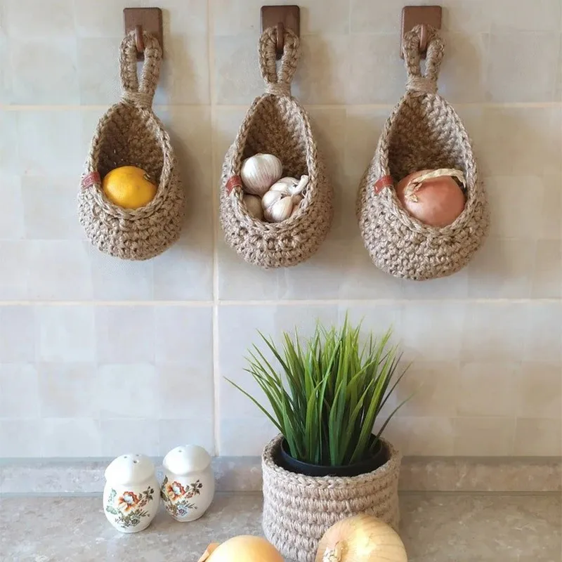 Wall Hanging Vegetable and Fruit Basket Woven Fruit Basket For Kitchen Table Wall Hanging Storage Basket Kitchen Organizer