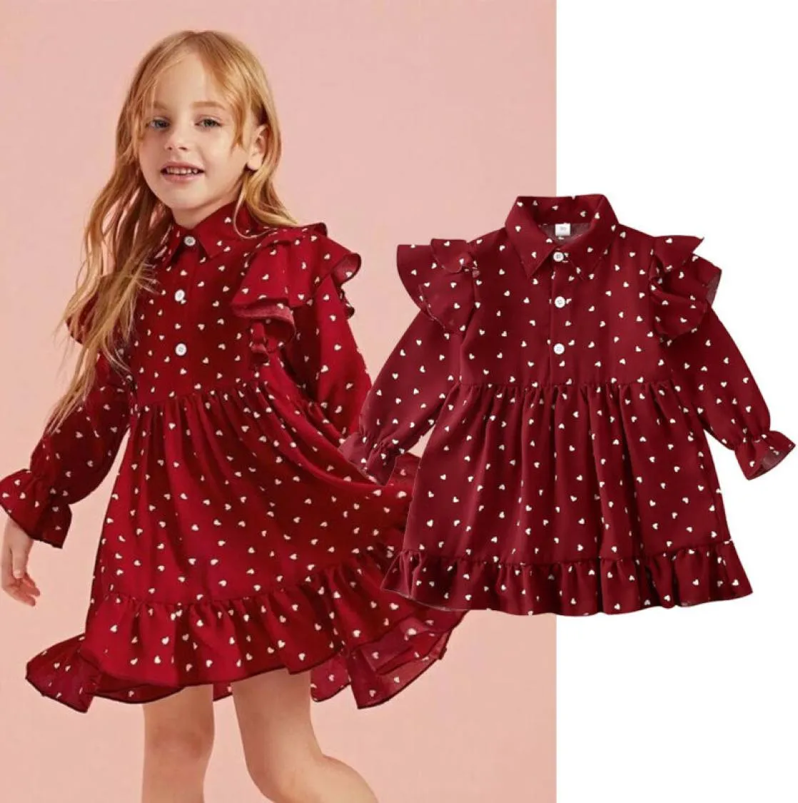 Spring Red Criandler Baby Girl Birthday Wedding Festy Party Heart Valentine039s Dia Princesa Verão Tutu Vestidos 5619977