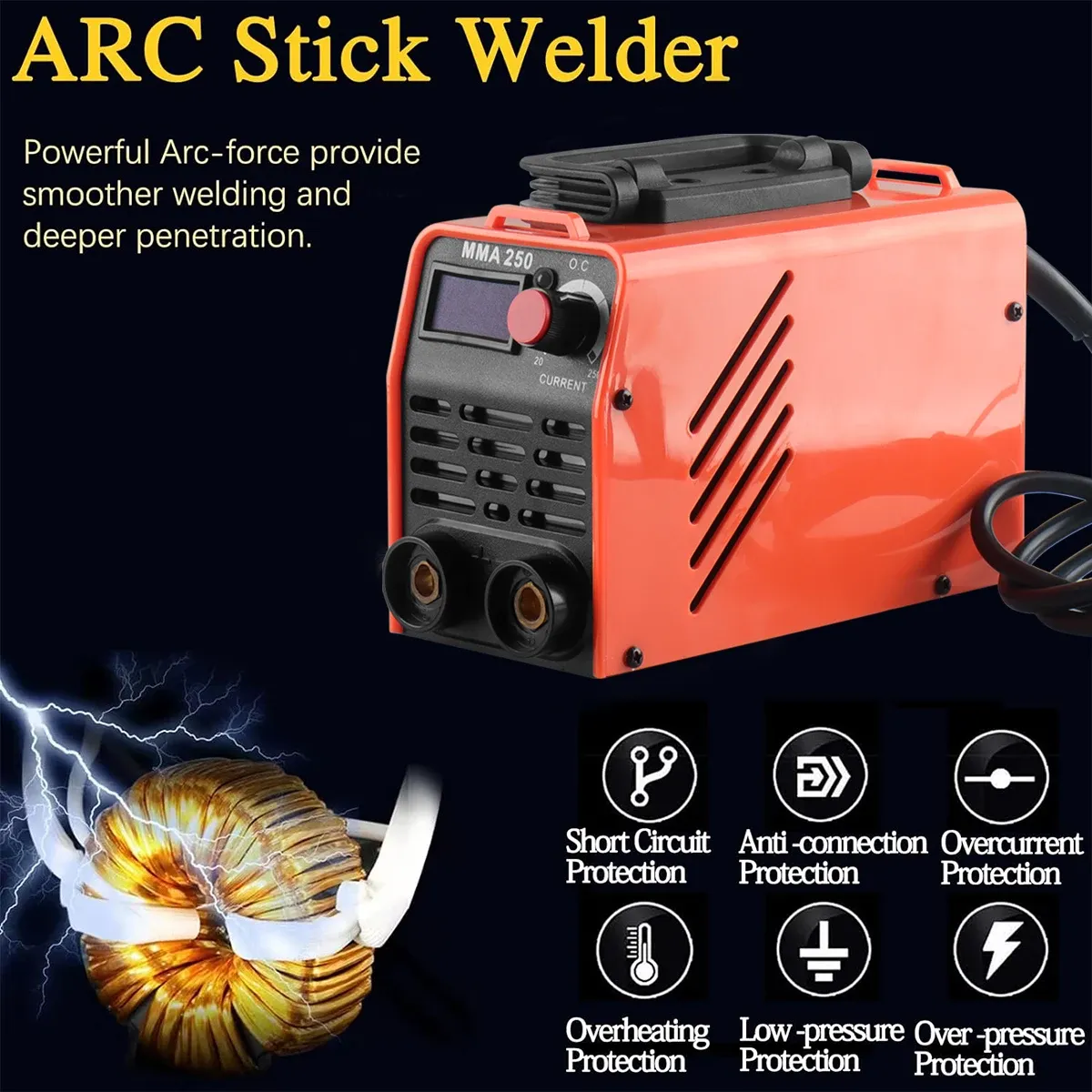 WOZOBUY Stick Welder 250Amp Digital Inverter IGBT Welding Machine,110V/220V Hot Start Portable MMA ARC Welder Machine