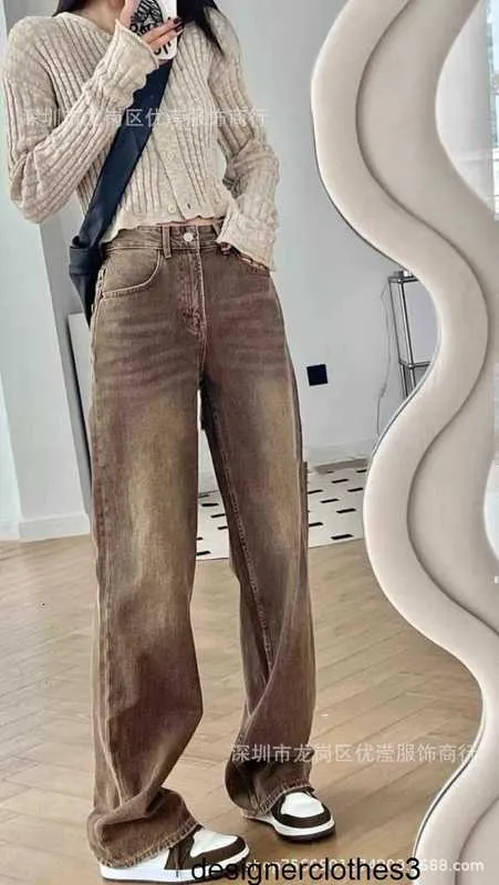 Designer South Oil High End Women's Brown Washed Jeans Korean Edition Slimming Loose Wide Leg Casual Ben Pants X4MU