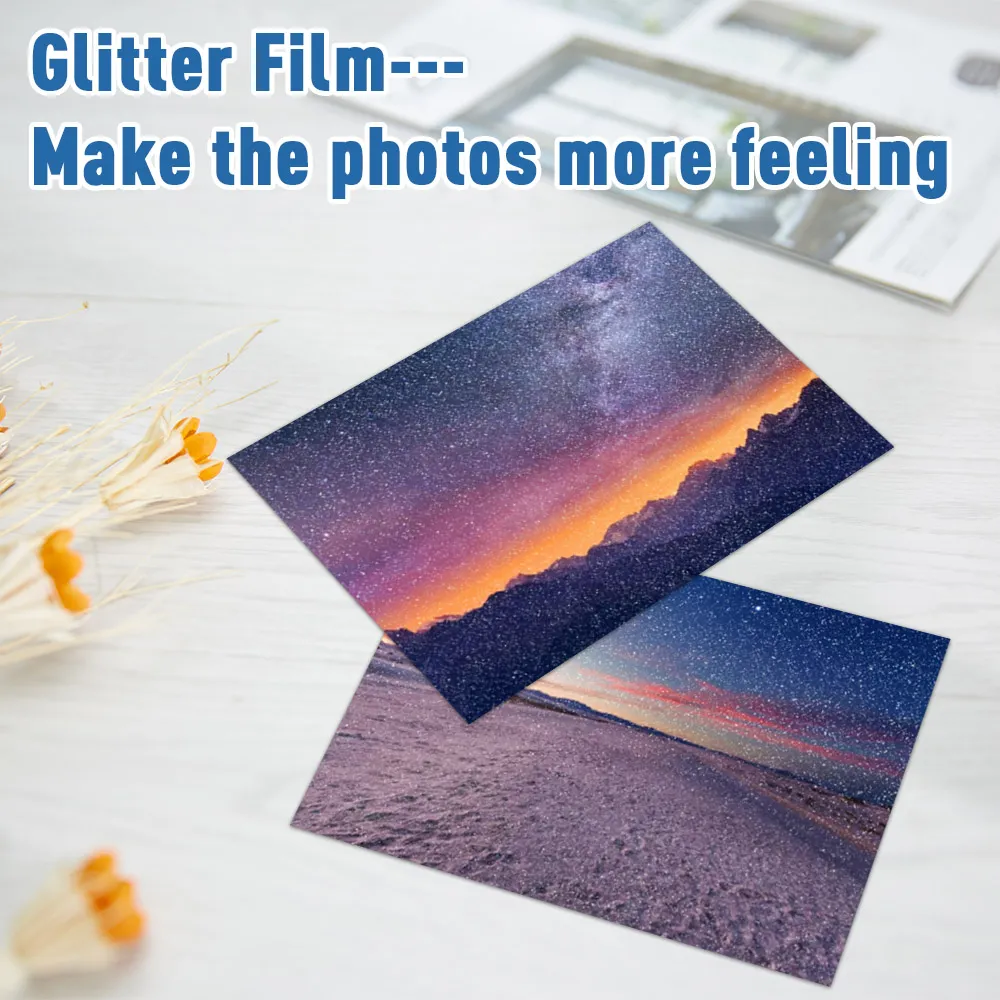 50 folhas A4 ADESIONAÇÃO FILMA DE LAMINAÇÃO FILOGRÁFICA Holográfica de areia Glitter Stars Photo Laminating Film para proteger Fotos DIY Card