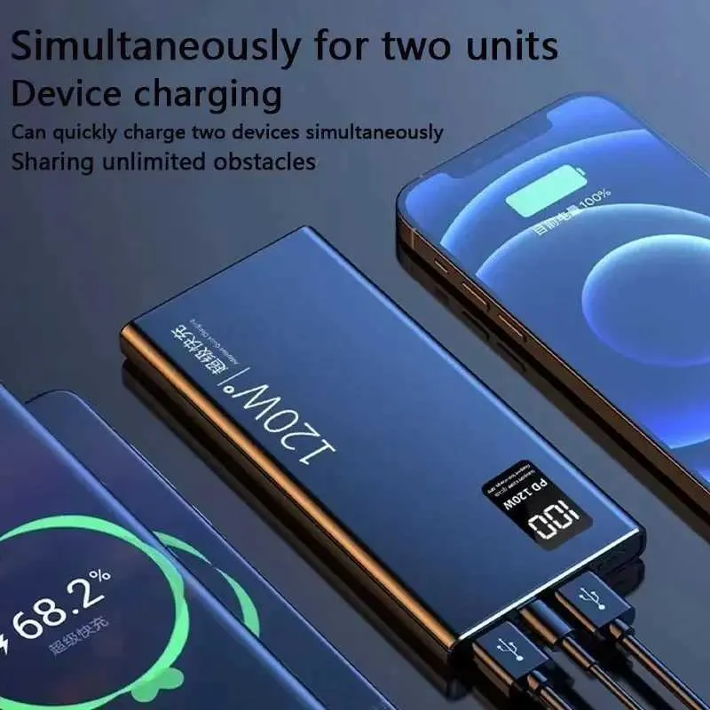Power Cell Phone Banks 120W Banco de alta capacidade 50000mAh Carregamento rápido PowerBank Carregador de bateria portátil para iPhone Samsung Huawei 2445