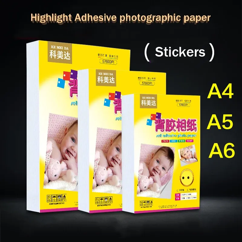 Papper 50st A4/A5/A6 Limhäftande Höjdpunkt Fotografiskt papper Selfadhesive Inkjet Printing Paper Photo Sticker Photo Paper