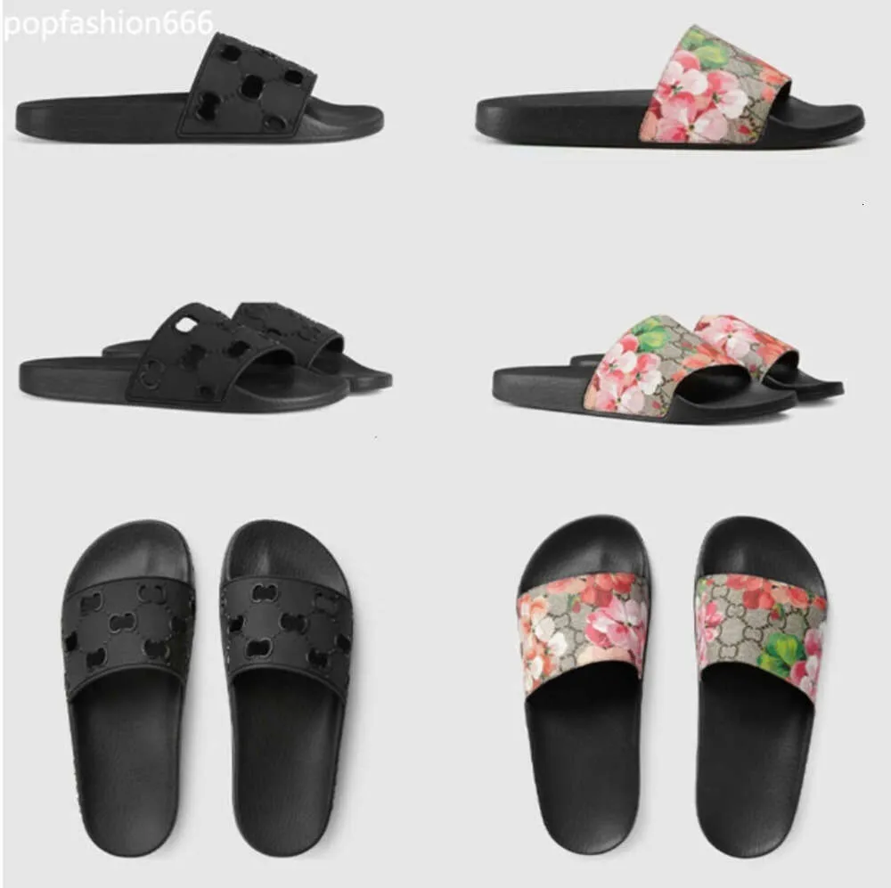 Designer Slides Men Women Slippers Rubber Sandal Flat Blooms Strawberry Tiger Green Red White Shoes Beach Outdoor Flower Flip Flops With Box 35-44