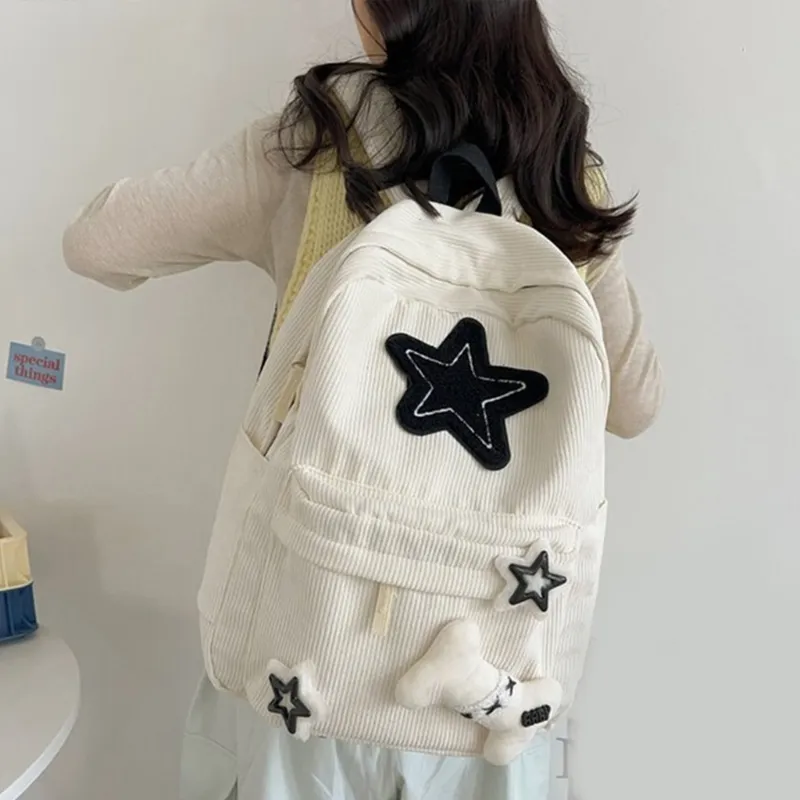Taolivingmart Corduroy Backpack With Star Pattern | Fits 14" Laptop, Large Capacity | Trendy Daily Commute Bag - View #9