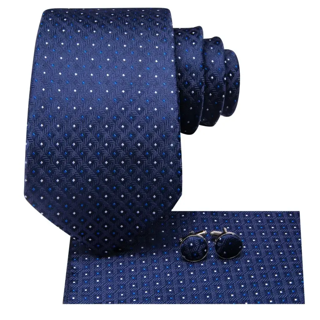 Neck Tie W/ Hanky Blue Brown Gold Square - Men's Neck Ties - Mens Dress Tie - Trendy Mens Ties