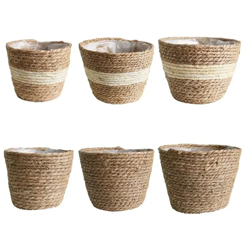 Nordic Handmade Straw Storage Basket Indoor Outdoor Flower Pot Plant Container Home Living Room Bedroom Decoration