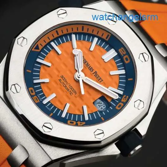 ATHLEISURE AP WURC Assista Royal Oak Offshore Series 15710ST Precision Aço trimestre laranja placa de laranja traseira transparente masculina lazer de lazer