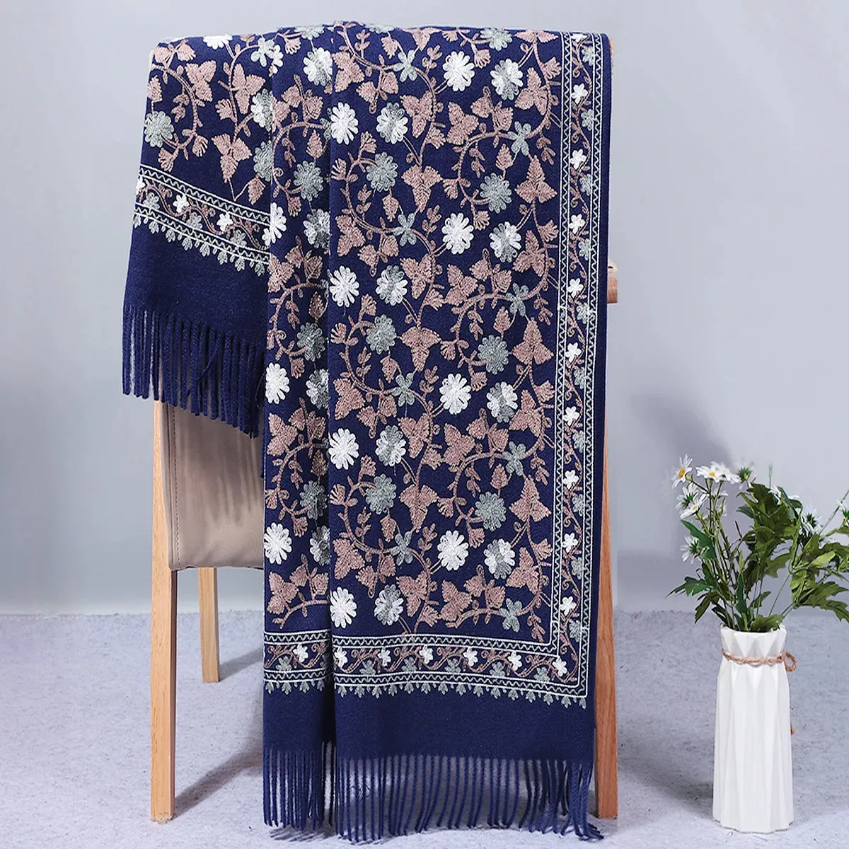 Mujer Bufanda Soft Shawls Women Ultra Long Scarf Pashmina人工カシミアスカーフPoncho Kerchief Embroidery Cape Lap 240401