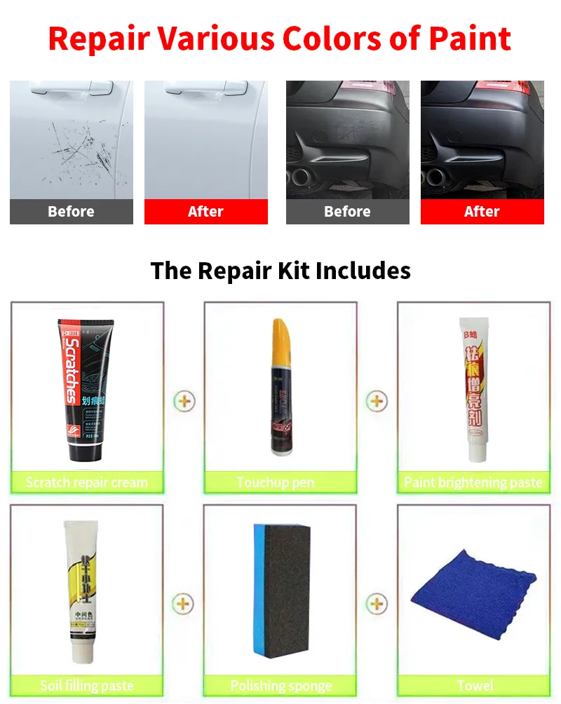 Kit Efface-rayures Voiture - 2 Pots + éponges - Réparation Rayures Profondes, Tourbillons - Pour Toutes Peintures - 9