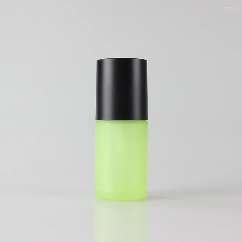 Bewaarflessen Lotionpompfles met matzwarte dop Groen/blauw glas 30 ml spray