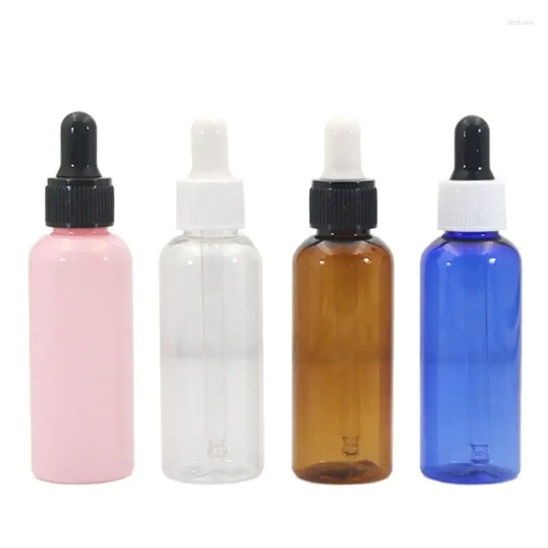 保管ボトルペットボトル50ml空の化粧品コンテナブルー透明なドロッパーブラウンエッセンシャルオイル50pcs