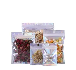 Clear Plain Laser Aluminum Foil Zipper Lock Packaging Bag with Hang Hole Party Crafts Snack Nuts Storage Mylar Plastic Packing Pou8095263